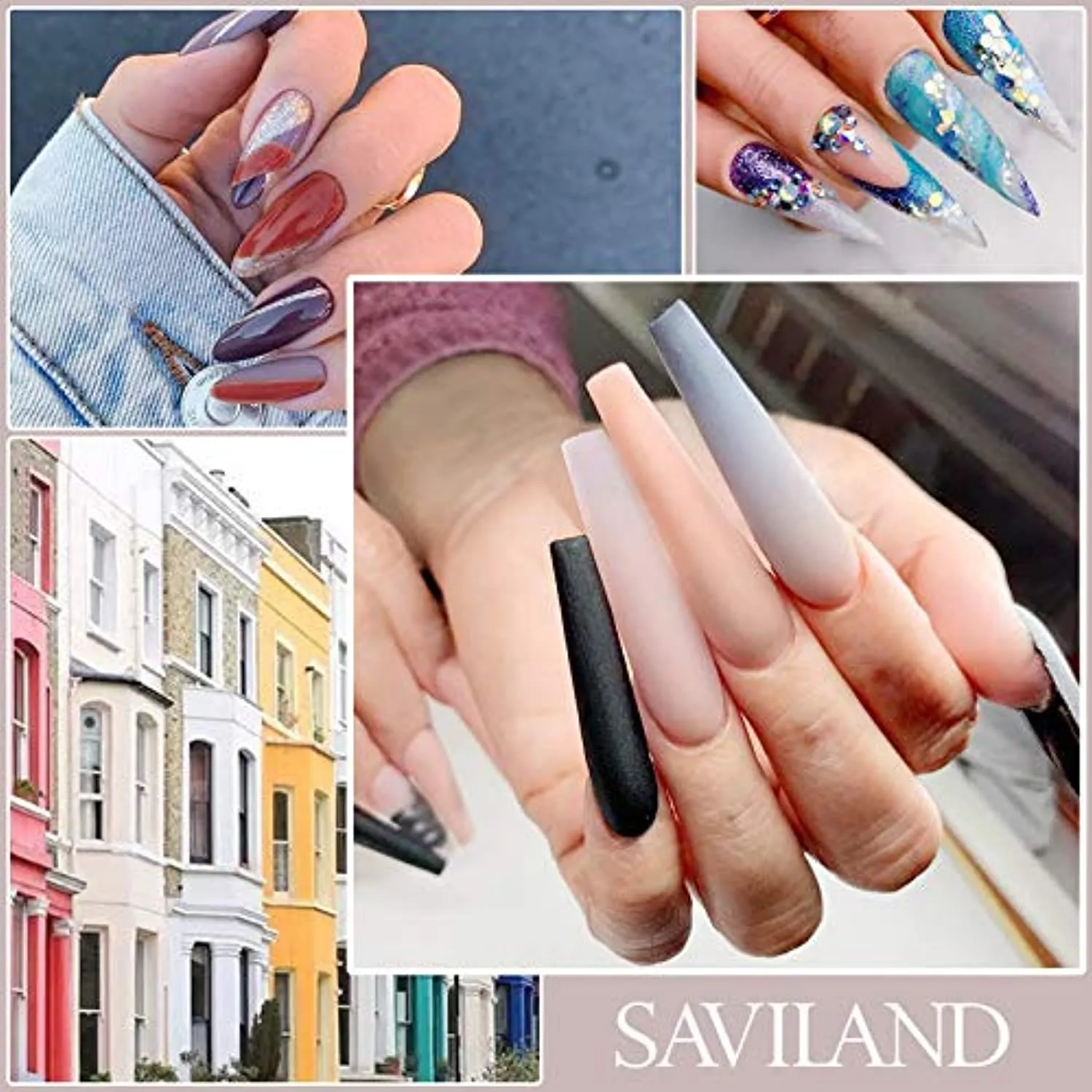Saviland Acrylic Powder Set 20 Colors Acrylic Nail Powder Kit Nude Gray Glitter Professional Polymer Powder for Acrylic Nails Extension No Need Nail Lamp