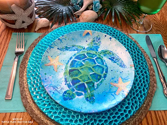Sea Turtle Starfish Art Plate, Unbreakable, Microwave Safe, Dishwasher Safe, BPA free, No Harmful Chemicals, No Melamine, Beach, Dish