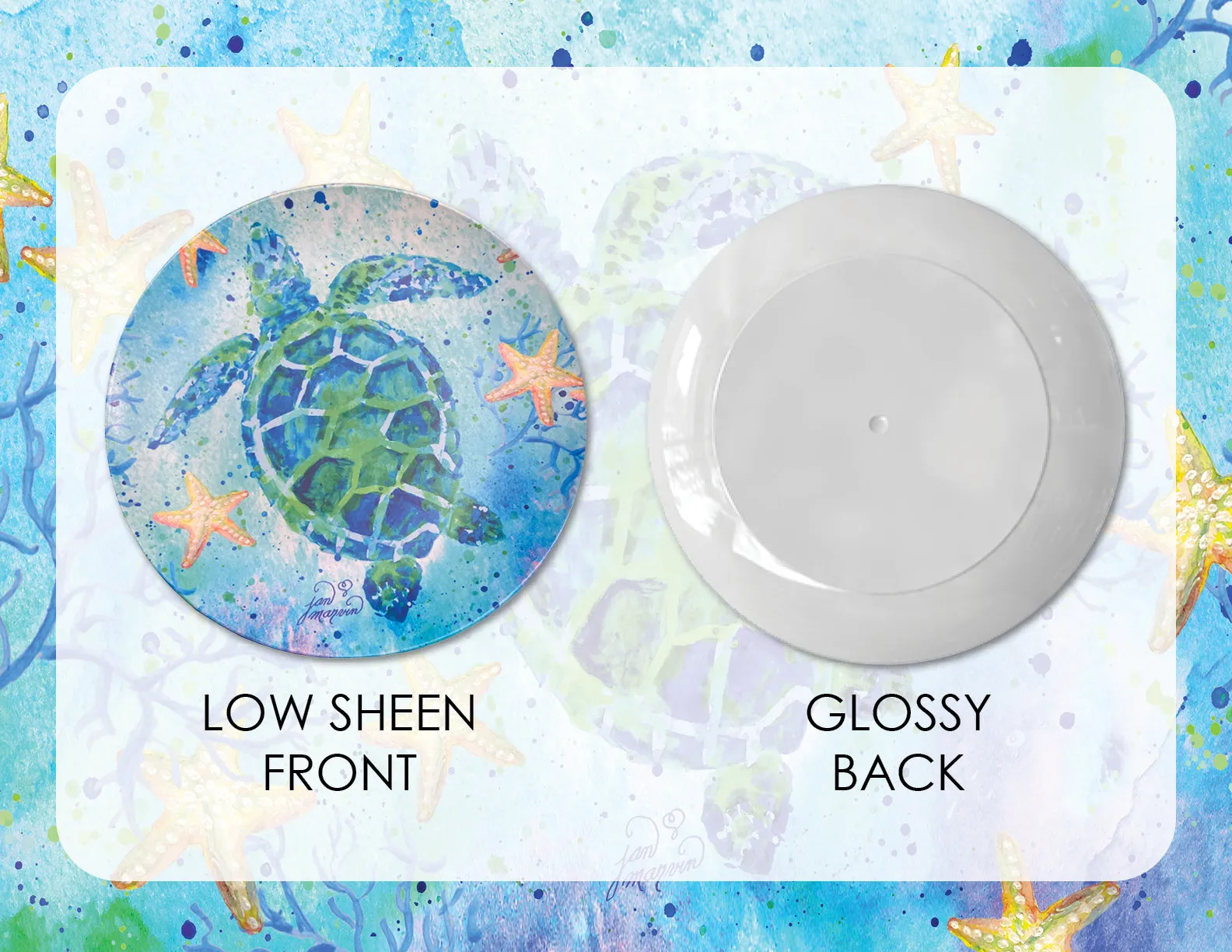 Sea Turtle Starfish Art Plate, Unbreakable, Microwave Safe, Dishwasher Safe, BPA free, No Harmful Chemicals, No Melamine, Beach, Dish