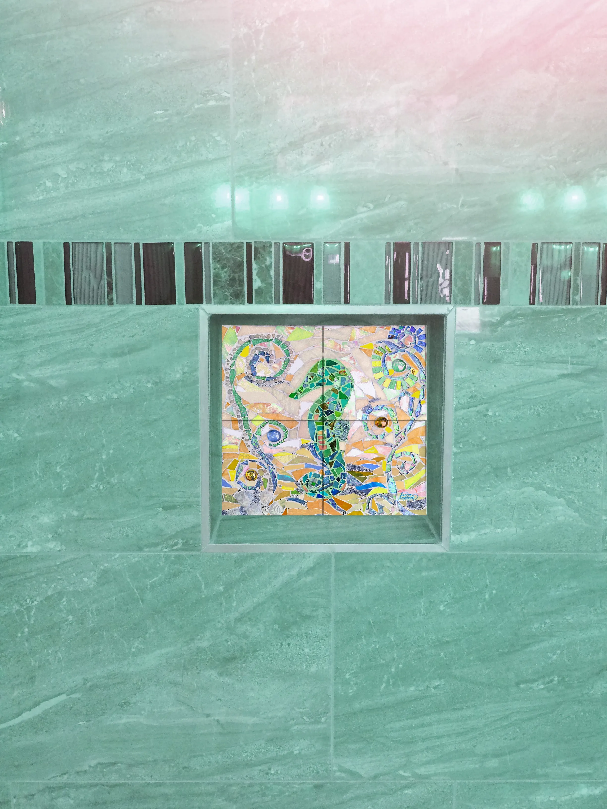 Seahorse Mosaic Tile Mural, GREEN, High Quality (won't fade), Indoor or Outdoor, Wall Tiles, Backsplash, Shower, Mosaic