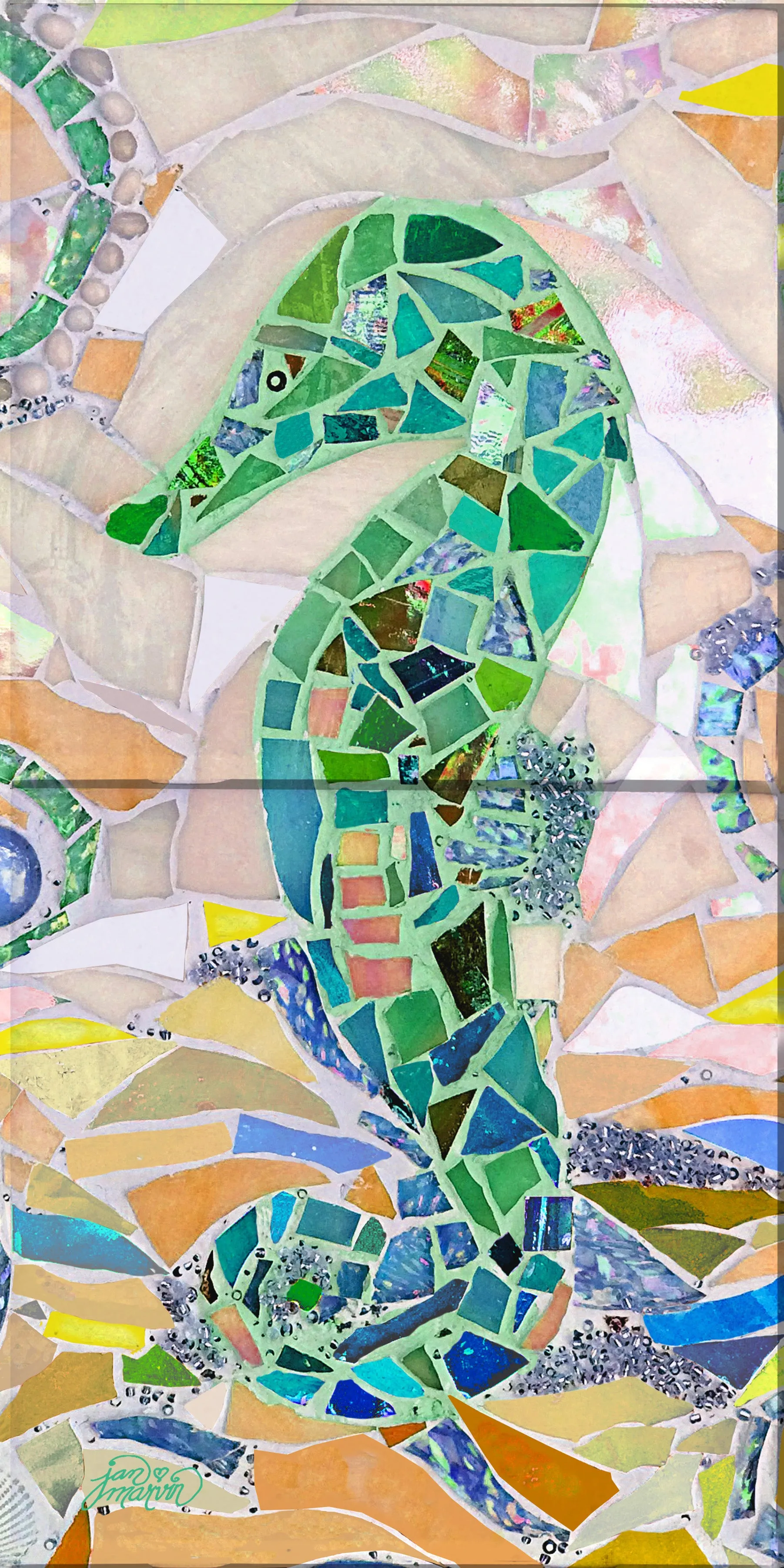 Seahorse Mosaic Tile Mural, GREEN, High Quality (won't fade), Indoor or Outdoor, Wall Tiles, Backsplash, Shower, Mosaic
