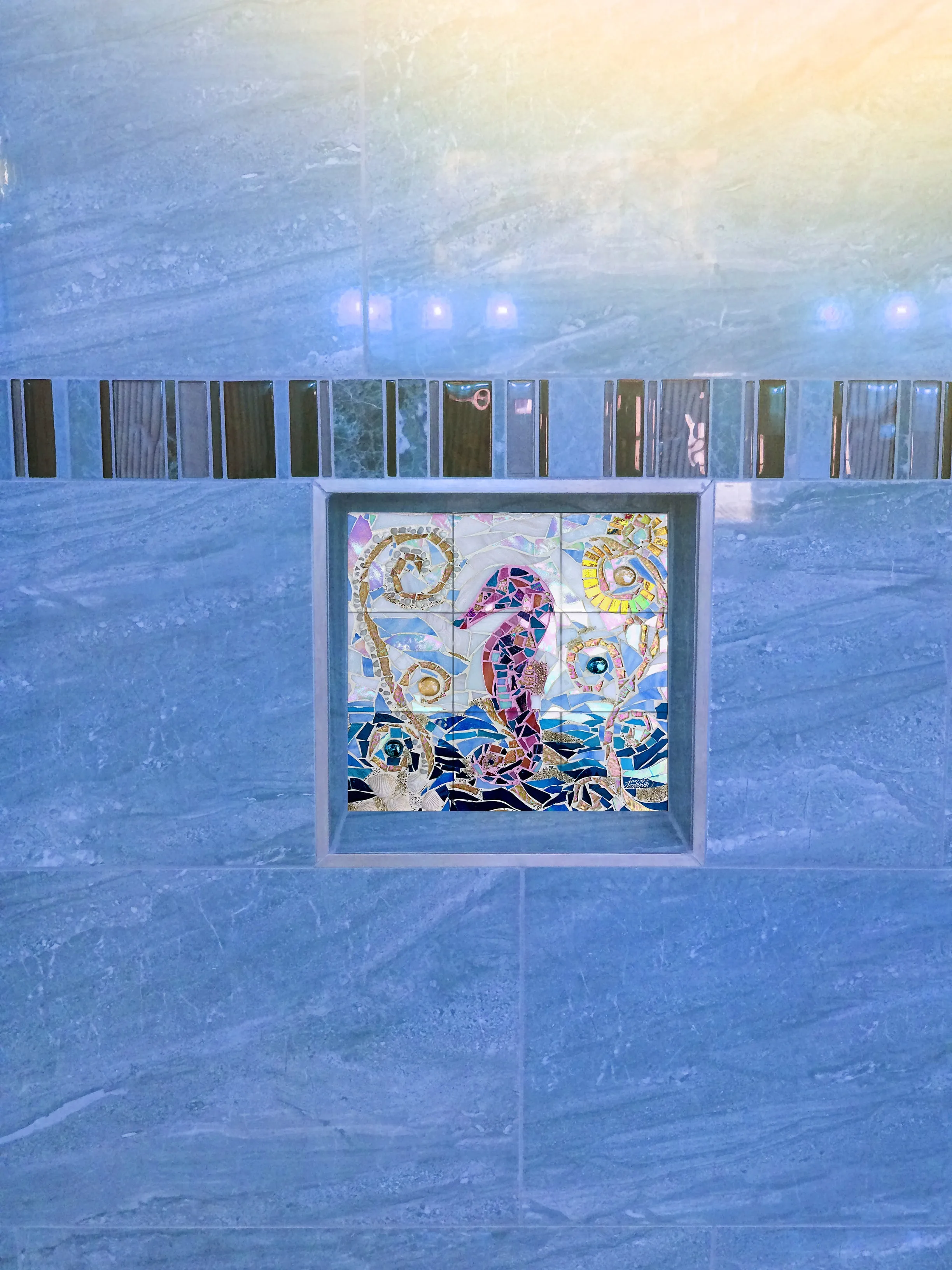 Seahorse Mosaic Tile Mural, High Quality (won't fade), Indoor or Outdoor, Beach Wall Tiles, Backsplash, Shower, Mosaic