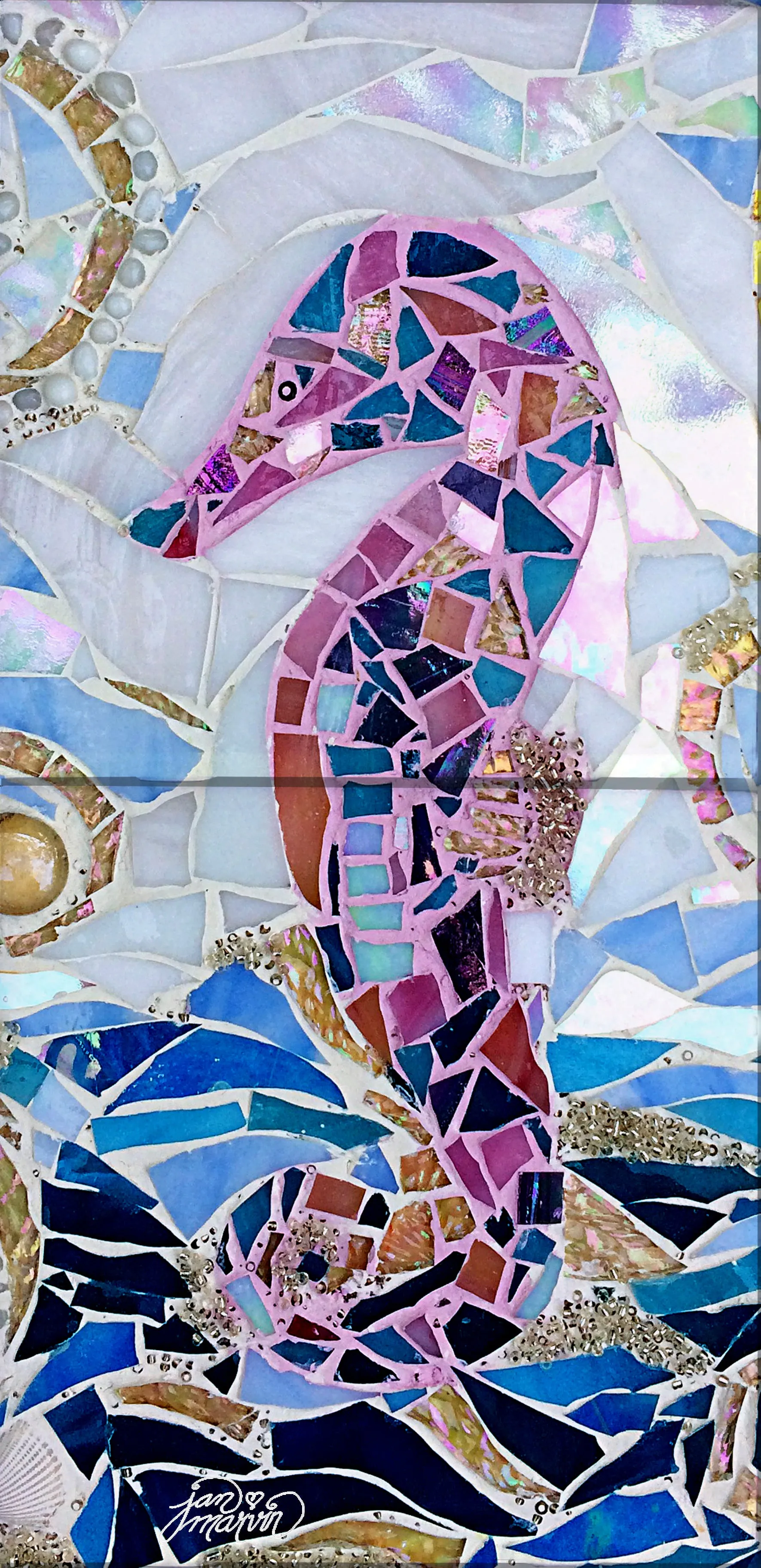 Seahorse Mosaic Tile Mural, High Quality (won't fade), Indoor or Outdoor, Beach Wall Tiles, Backsplash, Shower, Mosaic