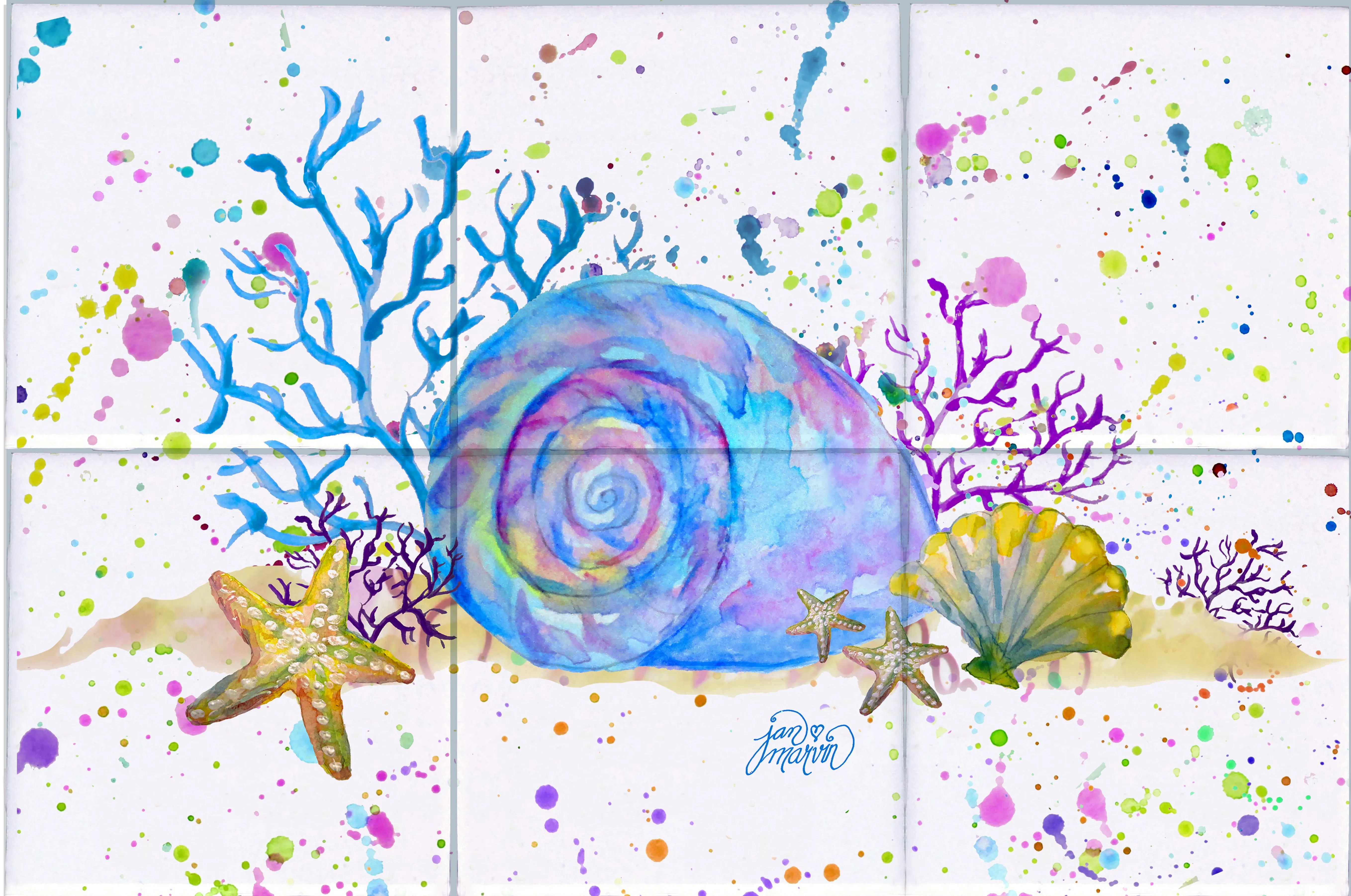 Seashell & Coral Tile Mural, High Quality (won't fade), Indoor or Outdoor, Beach Wall Tiles, Backsplash, Shower, Mosaic