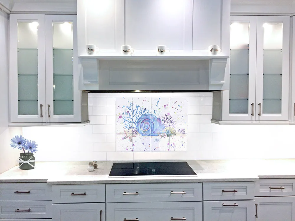 Seashell & Coral Tile Mural, High Quality (won't fade), Indoor or Outdoor, Beach Wall Tiles, Backsplash, Shower, Mosaic
