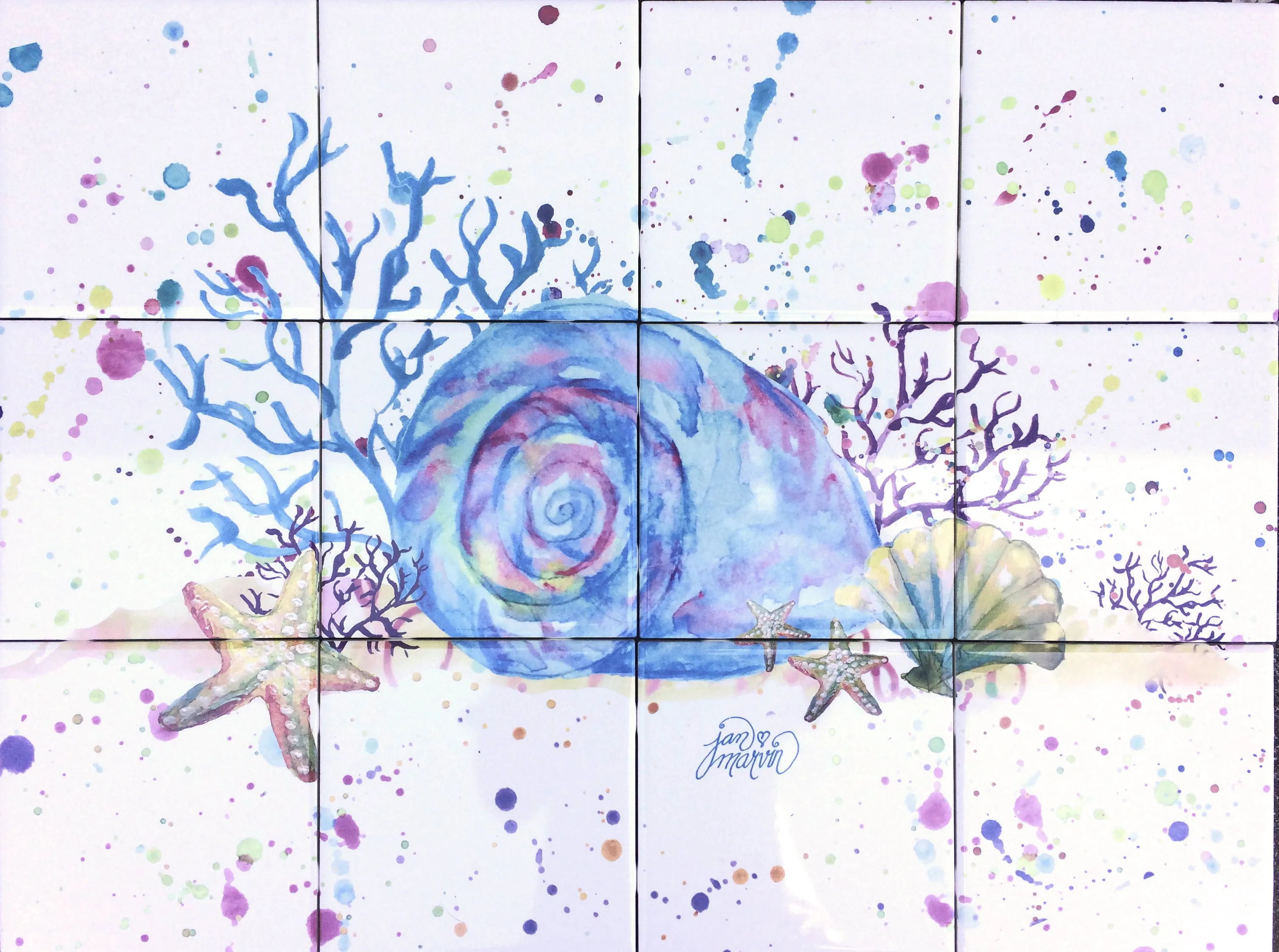 Seashell & Coral Tile Mural, High Quality (won't fade), Indoor or Outdoor, Beach Wall Tiles, Backsplash, Shower, Mosaic
