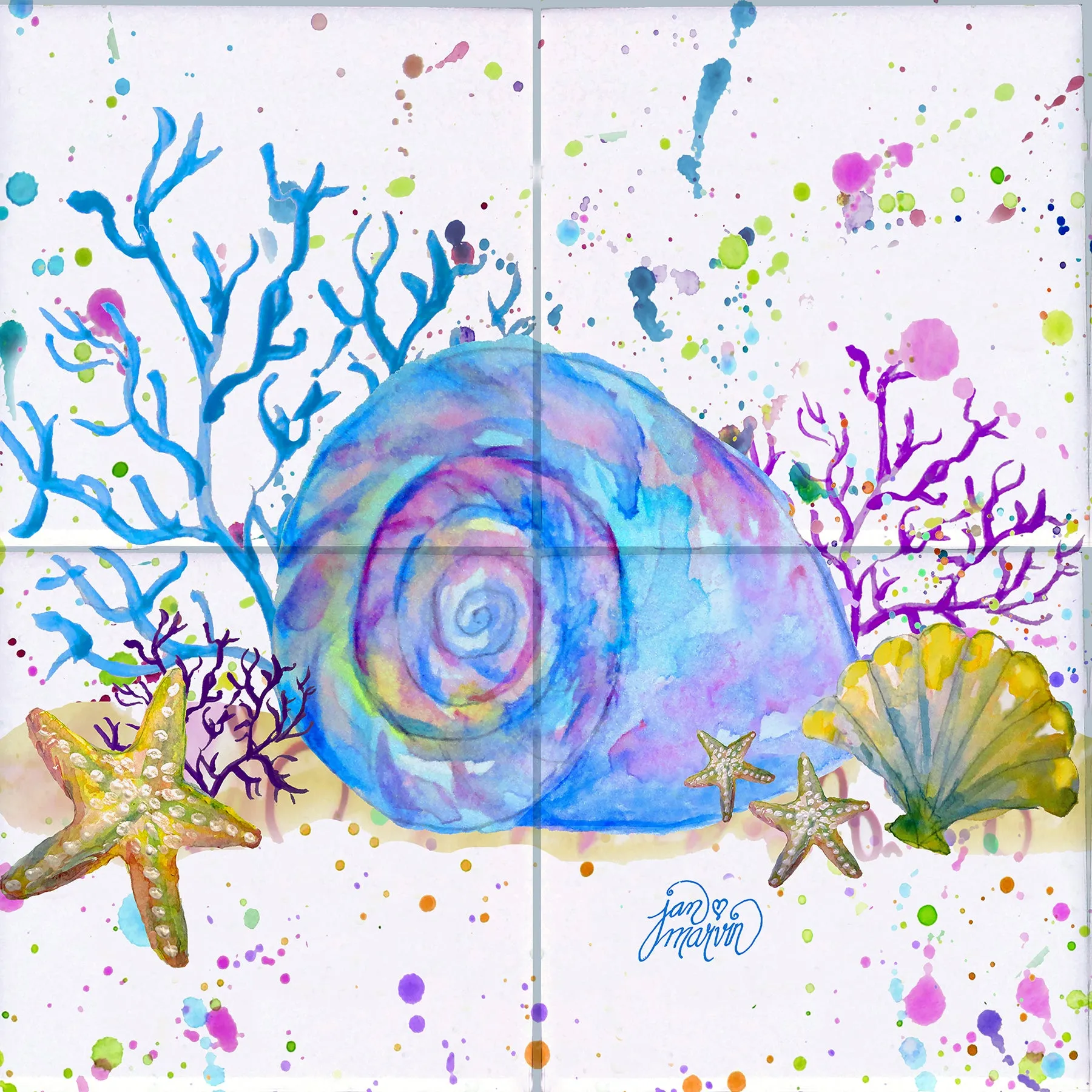 Seashell & Coral Tile Mural, High Quality (won't fade), Indoor or Outdoor, Beach Wall Tiles, Backsplash, Shower, Mosaic