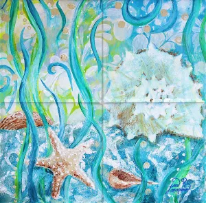 Seashells Tile Mural, High Quality (won't fade), Indoor or Outdoor, Beach Wall Tiles, Backsplash, Shower, Mosaic