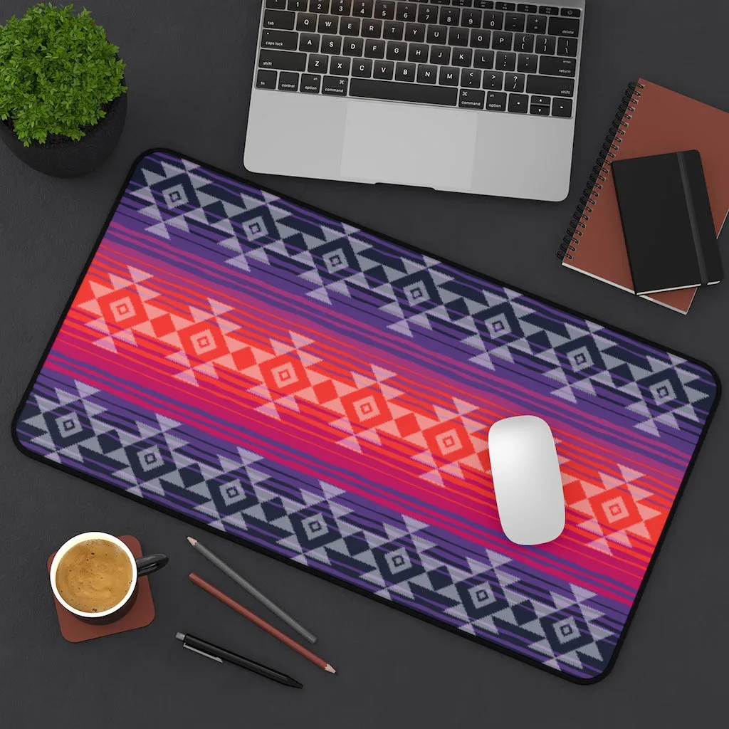 Serape Style Pink and Purple Desk Mat With Tribal Design Overlay Large
