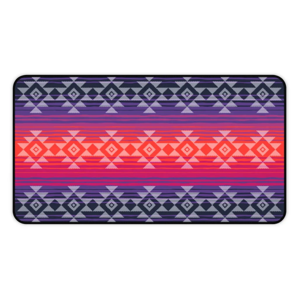 Serape Style Pink and Purple Desk Mat With Tribal Design Overlay Large