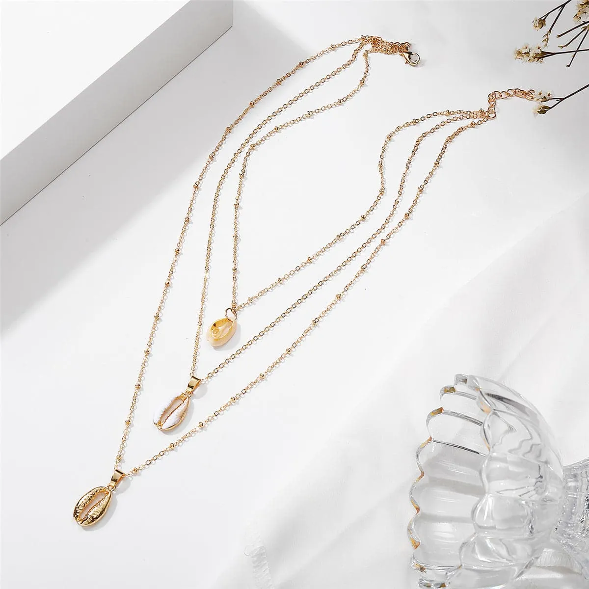 Shell & Enamel 18K Gold-Plated Triple Layered Pendant Necklace