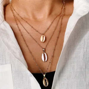 Shell & Enamel 18K Gold-Plated Triple Layered Pendant Necklace