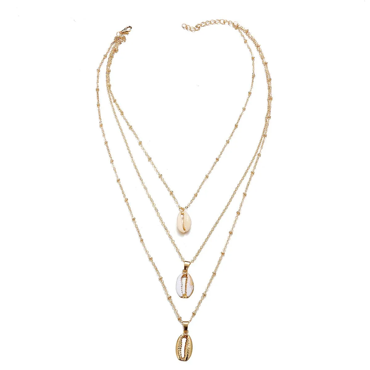 Shell & Enamel 18K Gold-Plated Triple Layered Pendant Necklace