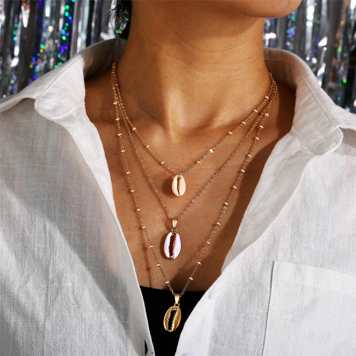 Shell & Enamel 18K Gold-Plated Triple Layered Pendant Necklace