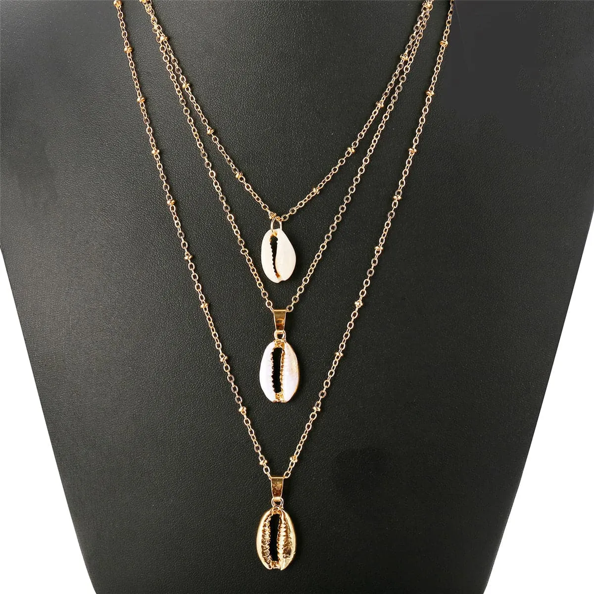Shell & Enamel 18K Gold-Plated Triple Layered Pendant Necklace