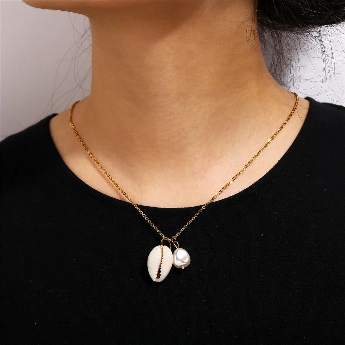 Shell & Pearl 18K Gold-Plated Pendant Necklace