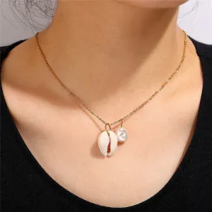 Shell & Pearl 18K Gold-Plated Pendant Necklace