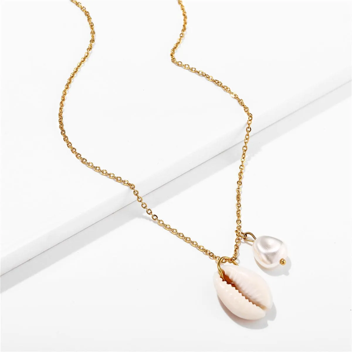 Shell & Pearl 18K Gold-Plated Pendant Necklace