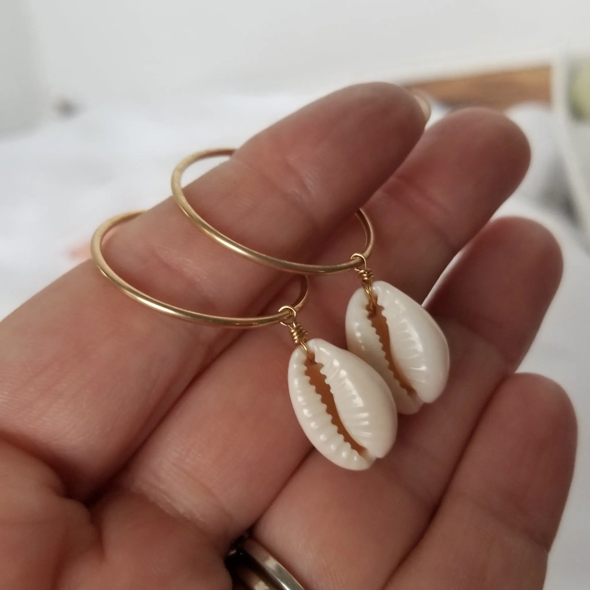 Shell Eternity Hoop Earrings - Sterling or Gold