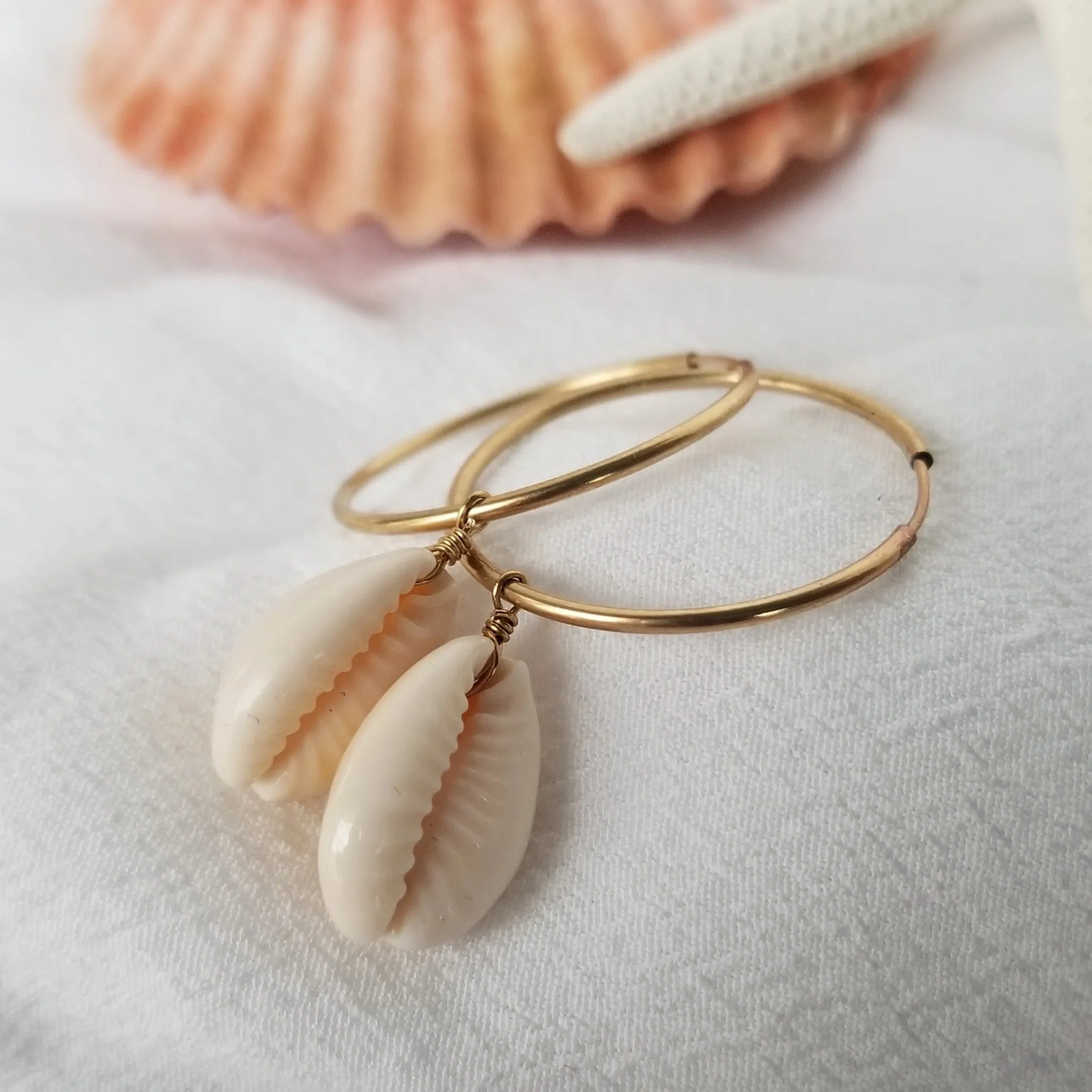 Shell Eternity Hoop Earrings - Sterling or Gold