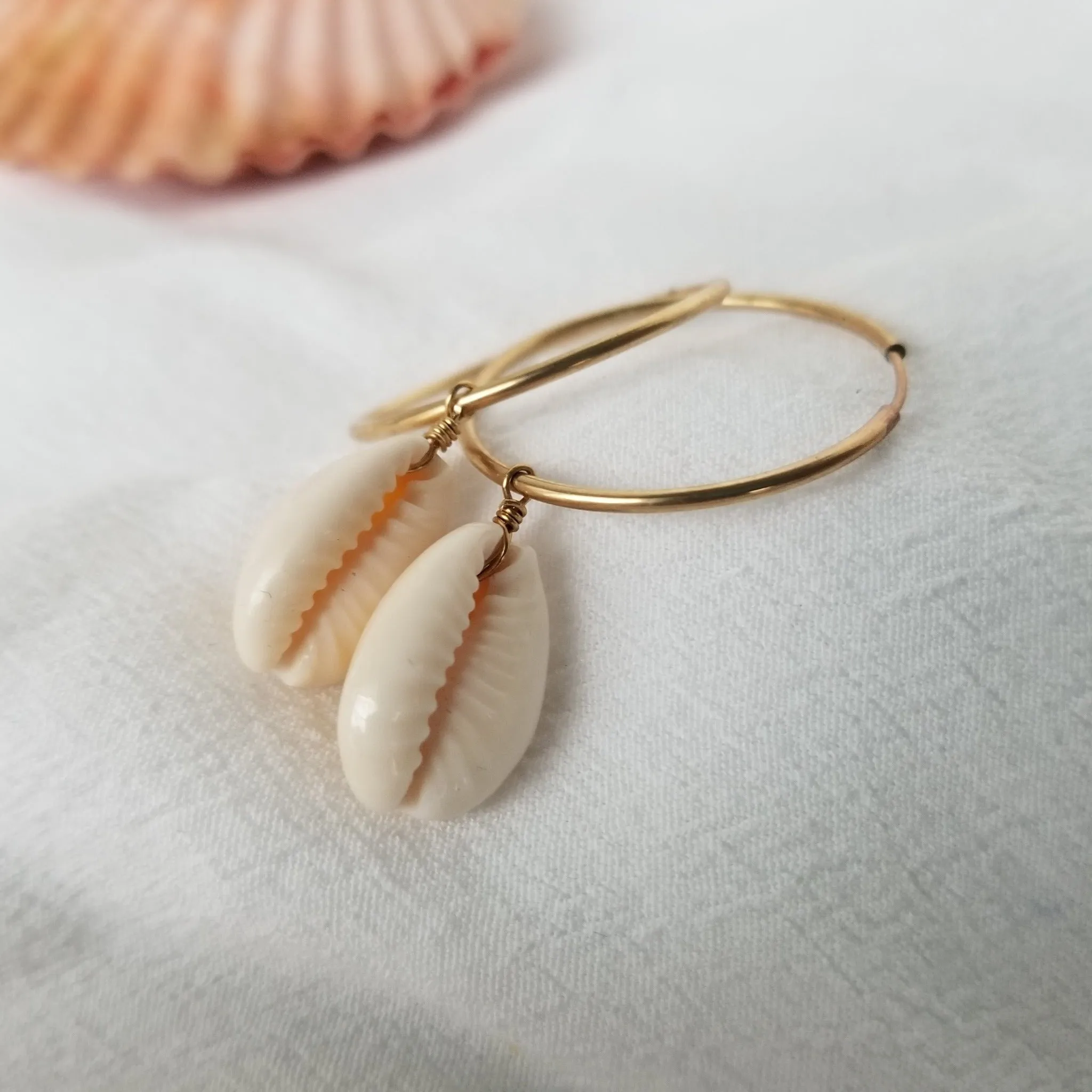 Shell Eternity Hoop Earrings - Sterling or Gold