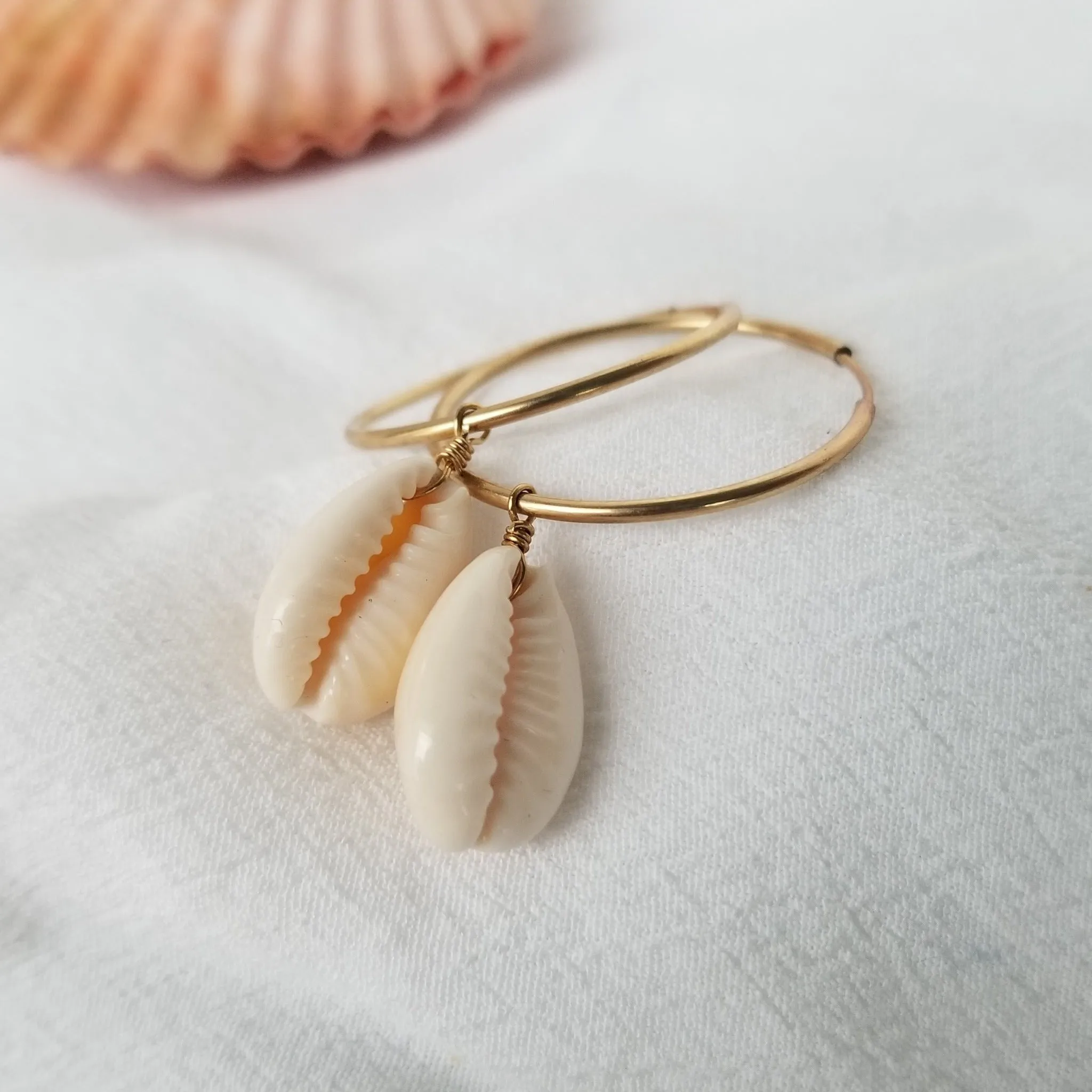Shell Eternity Hoop Earrings - Sterling or Gold