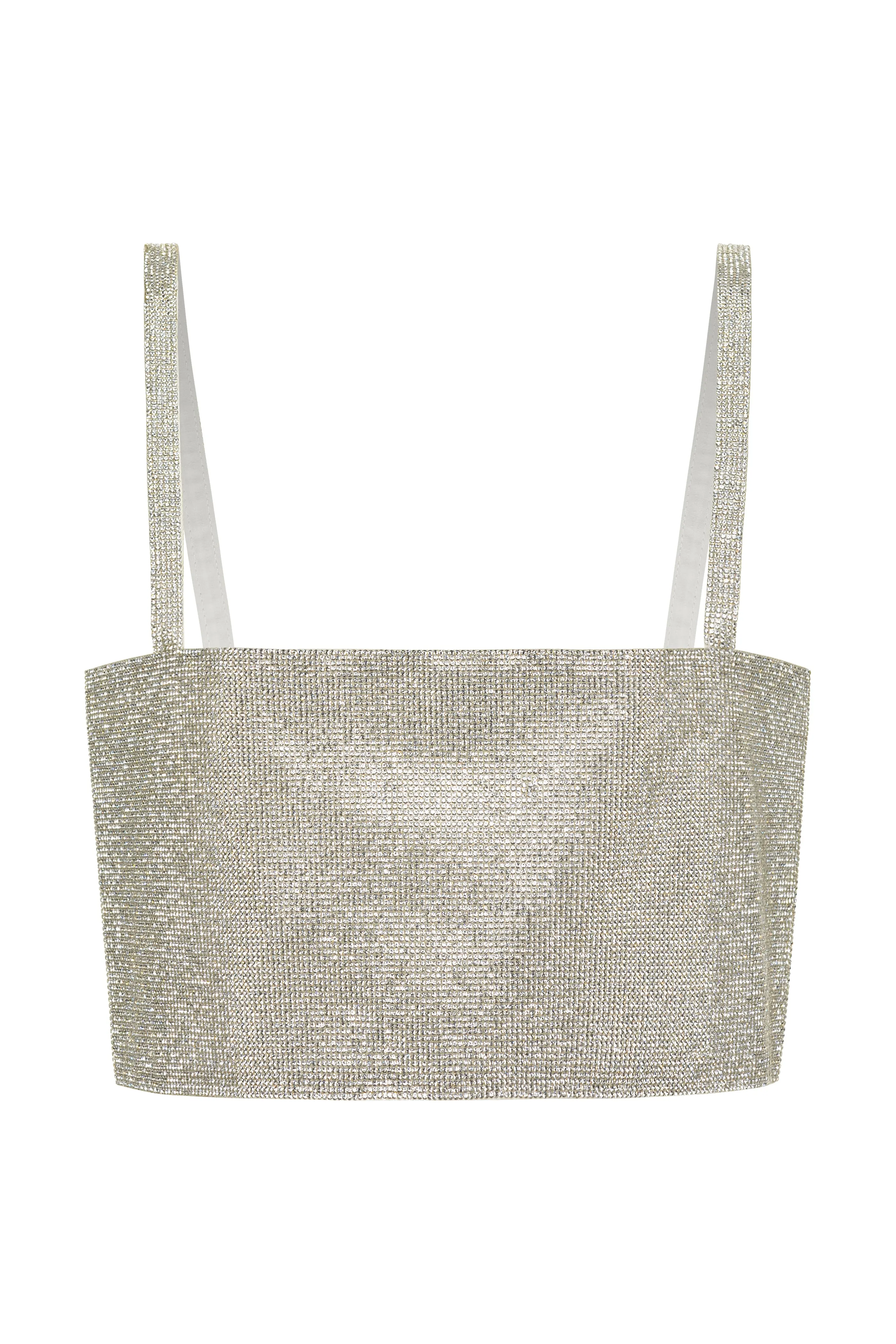 Shira Silver Rhinestone Crop Top