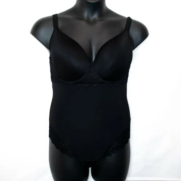 Simone Perele Lace Trim Bodysuit Womens 38 D 38D Black One Piece Underwire QQ14X
