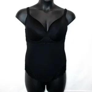 Simone Perele Lace Trim Bodysuit Womens 38 D 38D Black One Piece Underwire QQ14X