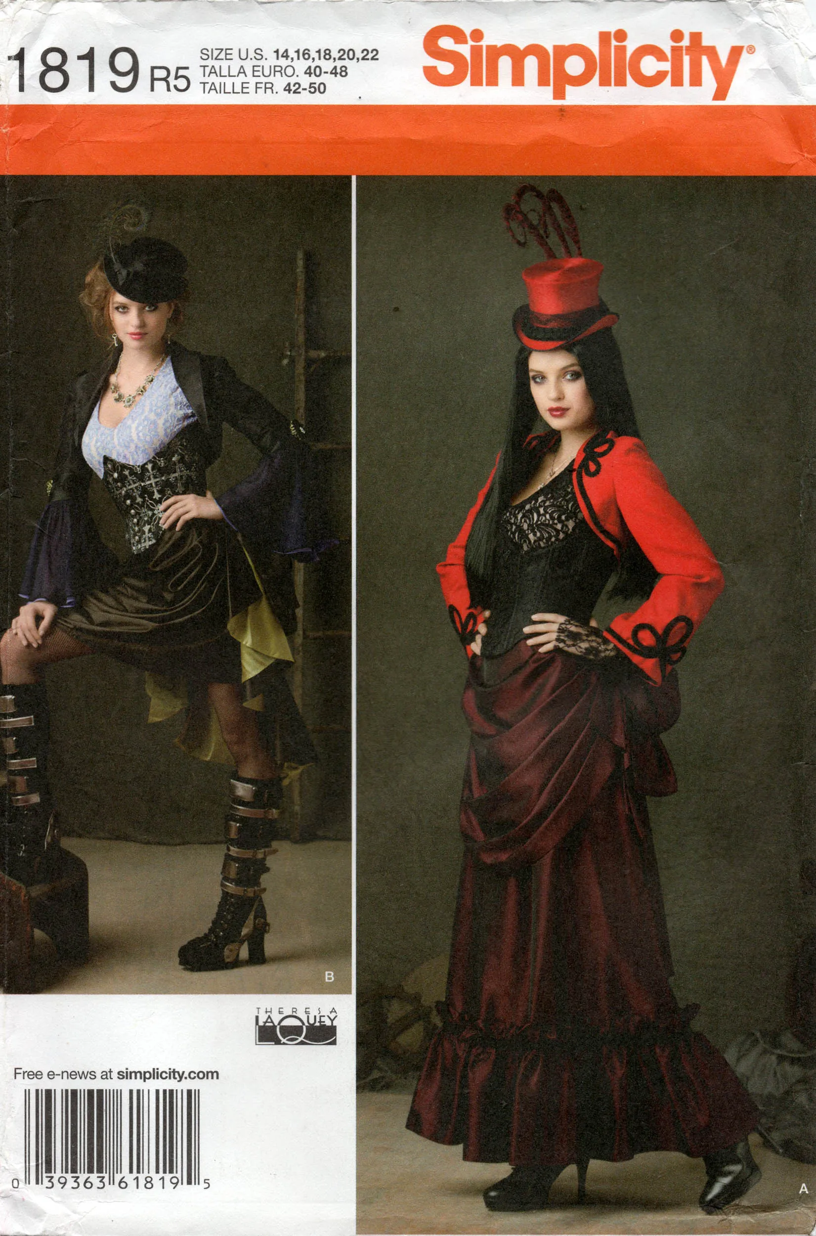 Simplicity 1819 THERESA LAQUEY Womens Victorian Steampunk Costume Out Of Print Sewing Pattern Size 14 - 22 UNCUT Factory Folded