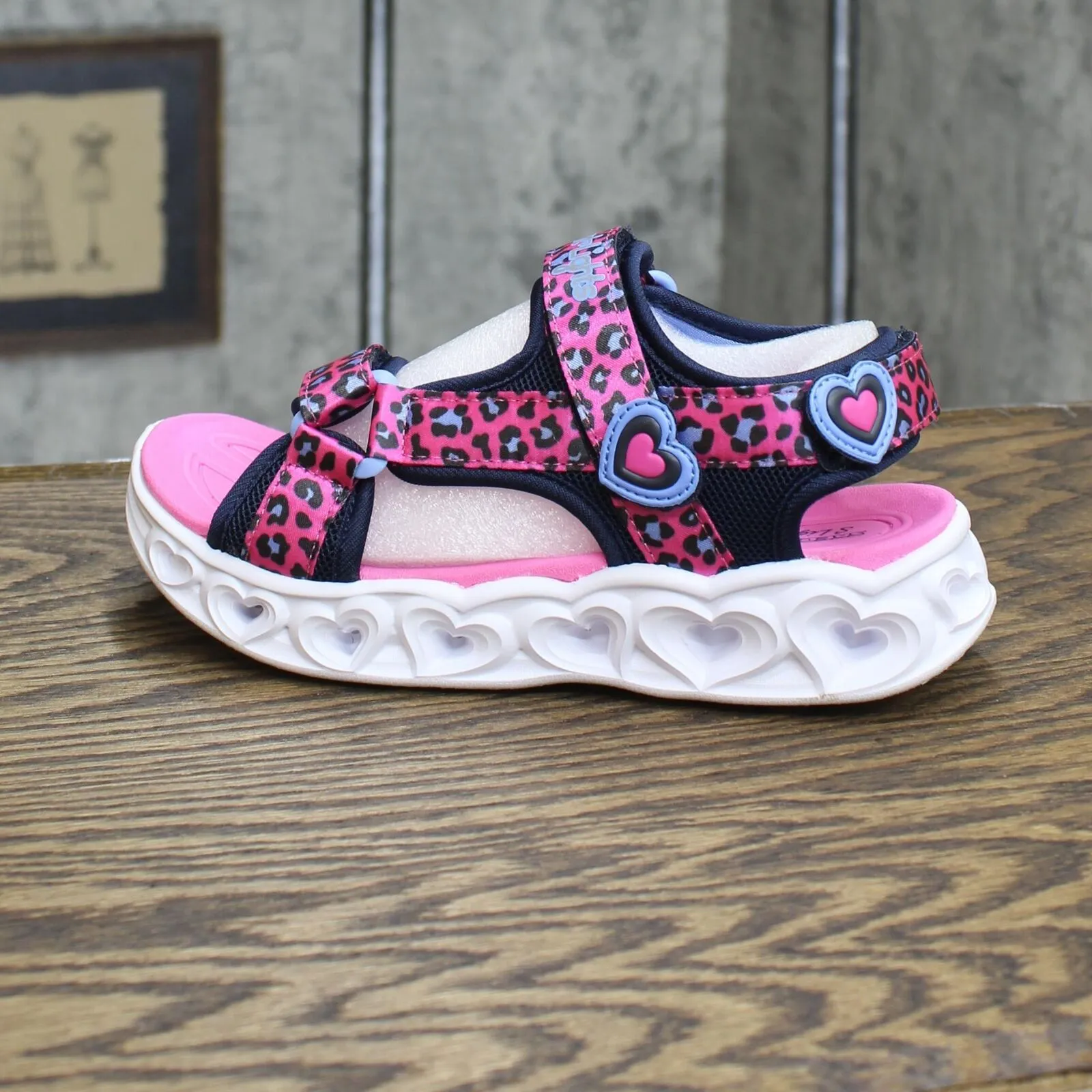 Skechers Girls' Lifestyle Lights Heart Savvy Cat Sandal Hot Pink / Blue 2