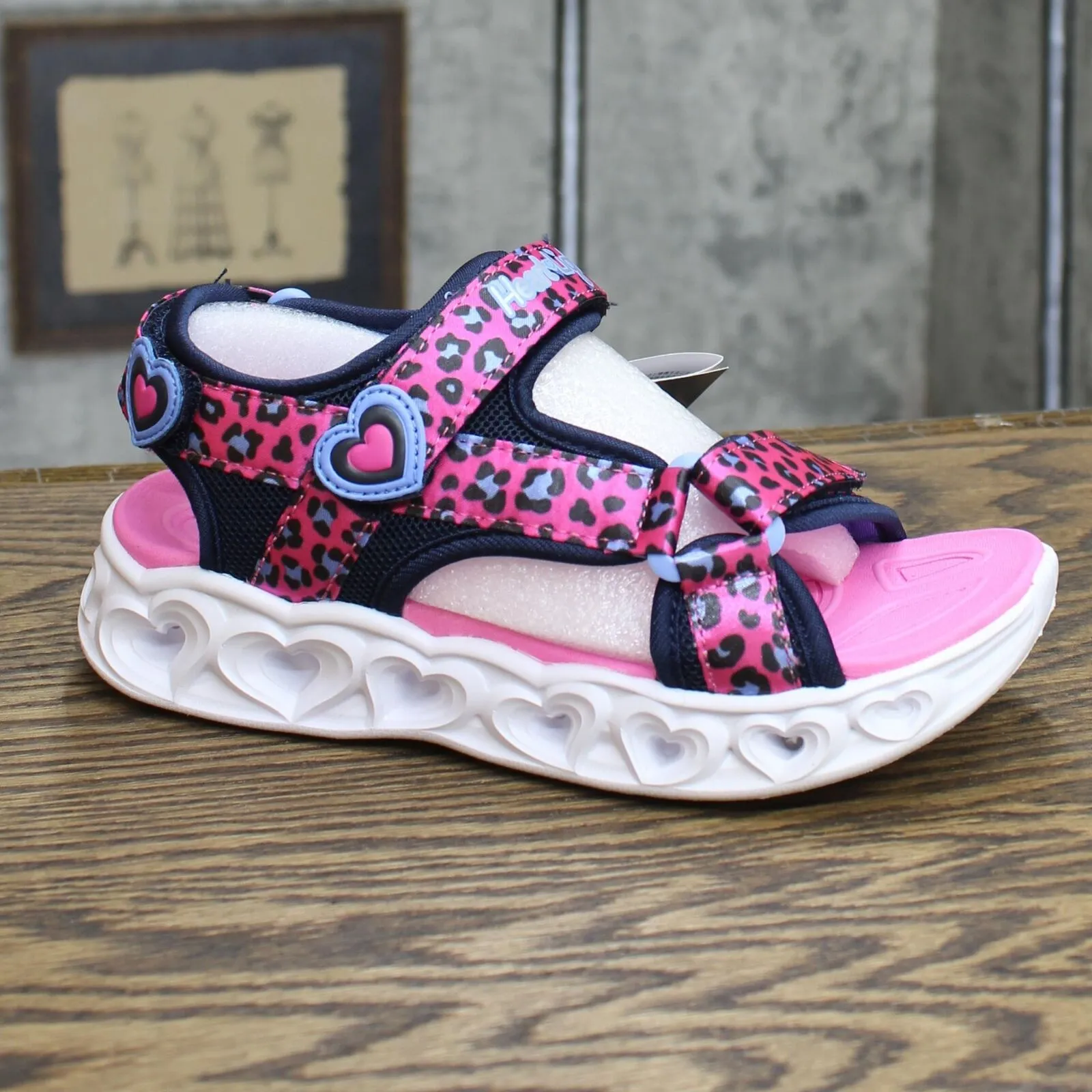 Skechers Girls' Lifestyle Lights Heart Savvy Cat Sandal Hot Pink / Blue 2