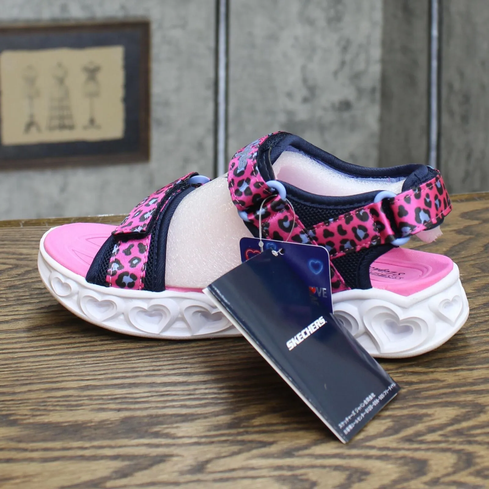 Skechers Girls' Lifestyle Lights Heart Savvy Cat Sandal Hot Pink / Blue 2