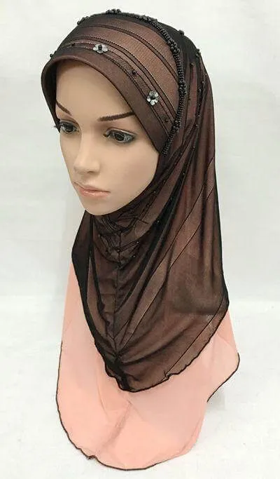 Slip-on LightWeight Double-Mesh-layered Muslim Hijab Islamic Scarf Shawls