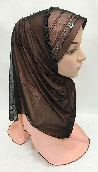 Slip-on LightWeight Double-Mesh-layered Muslim Hijab Islamic Scarf Shawls