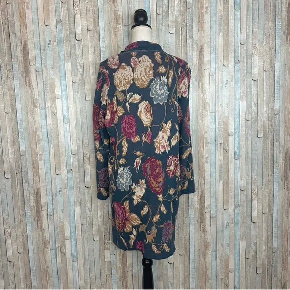 Soft Surroundings M Floral Fairy Glen Longline Knit Cardigan Sweater Duster Boho