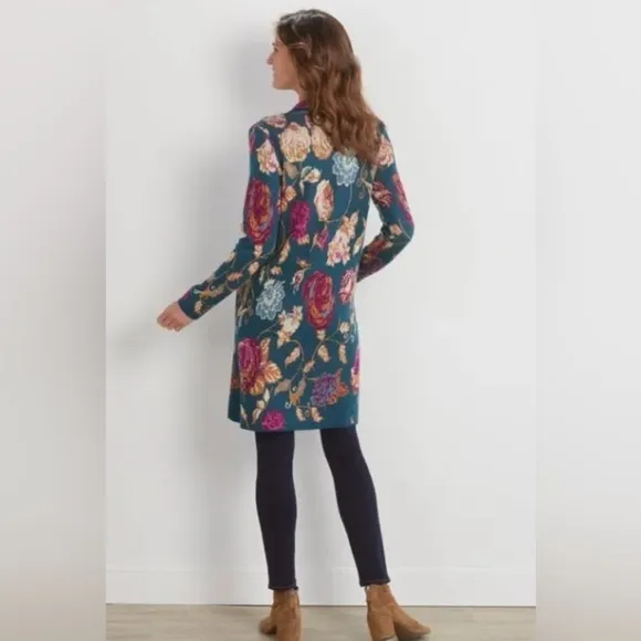 Soft Surroundings M Floral Fairy Glen Longline Knit Cardigan Sweater Duster Boho