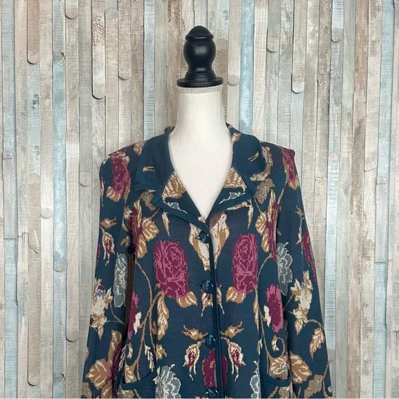 Soft Surroundings M Floral Fairy Glen Longline Knit Cardigan Sweater Duster Boho