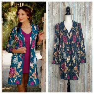 Soft Surroundings M Floral Fairy Glen Longline Knit Cardigan Sweater Duster Boho
