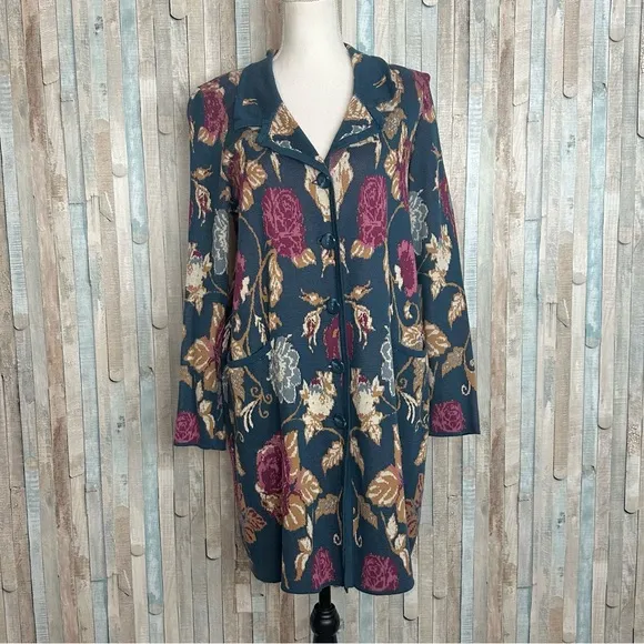 Soft Surroundings M Floral Fairy Glen Longline Knit Cardigan Sweater Duster Boho