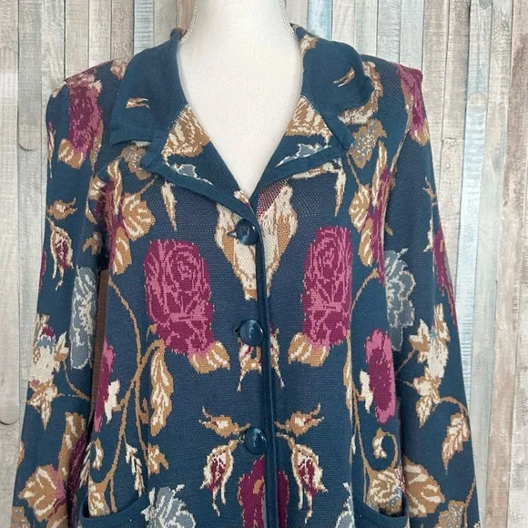 Soft Surroundings M Floral Fairy Glen Longline Knit Cardigan Sweater Duster Boho