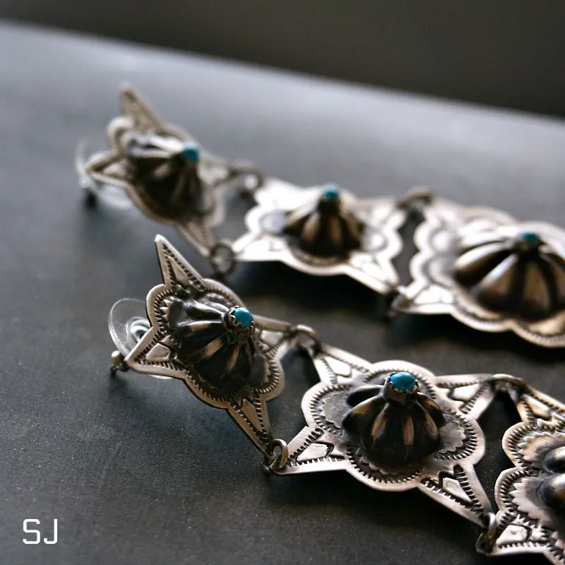 Squash Blossom Turquoise Earrings