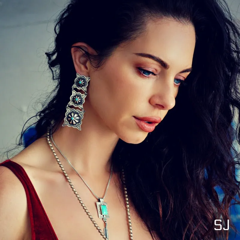 Squash Blossom Turquoise Earrings