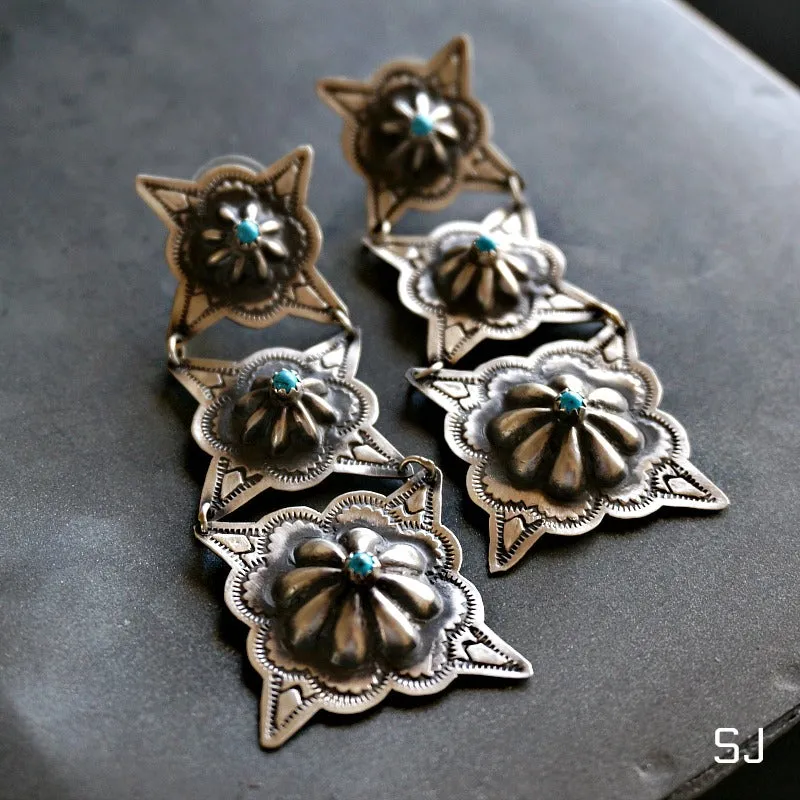 Squash Blossom Turquoise Earrings
