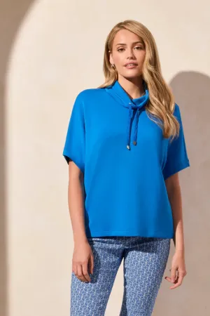 S/S Funnel Neck Top w/ Drawcord - Riviera