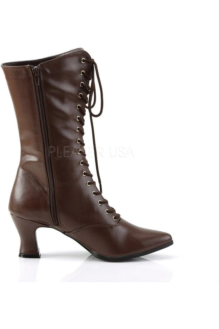 SS-VICTORIAN-120 Ankle Boot | Brown Faux Leather