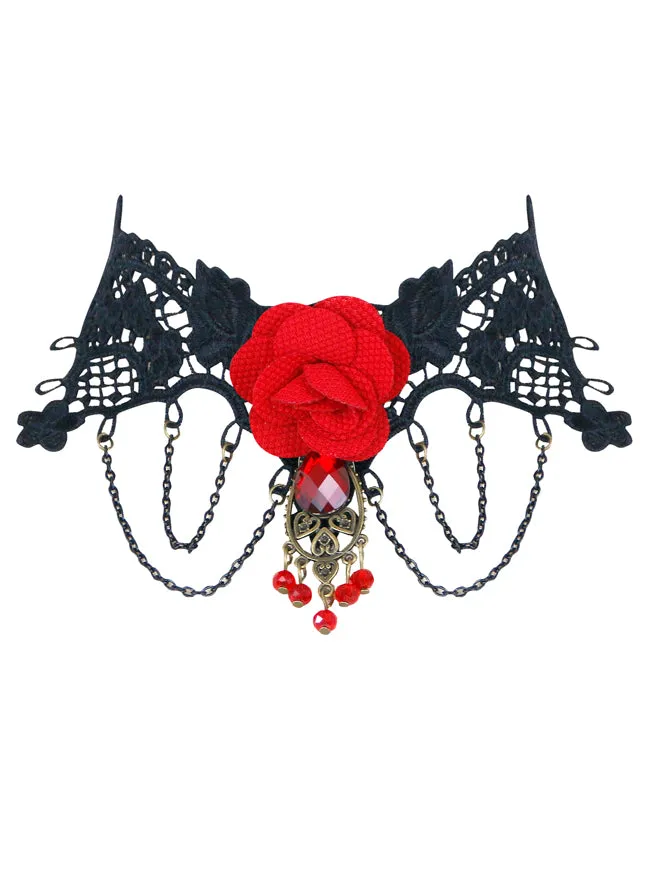 Steampunk Accessories Costume Cosplay Lace Choker Beads Chain Decorative Necklace