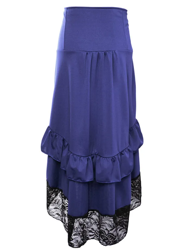 Steampunk Victorian Gothic Lace Trim Ruffled High Low Skirt