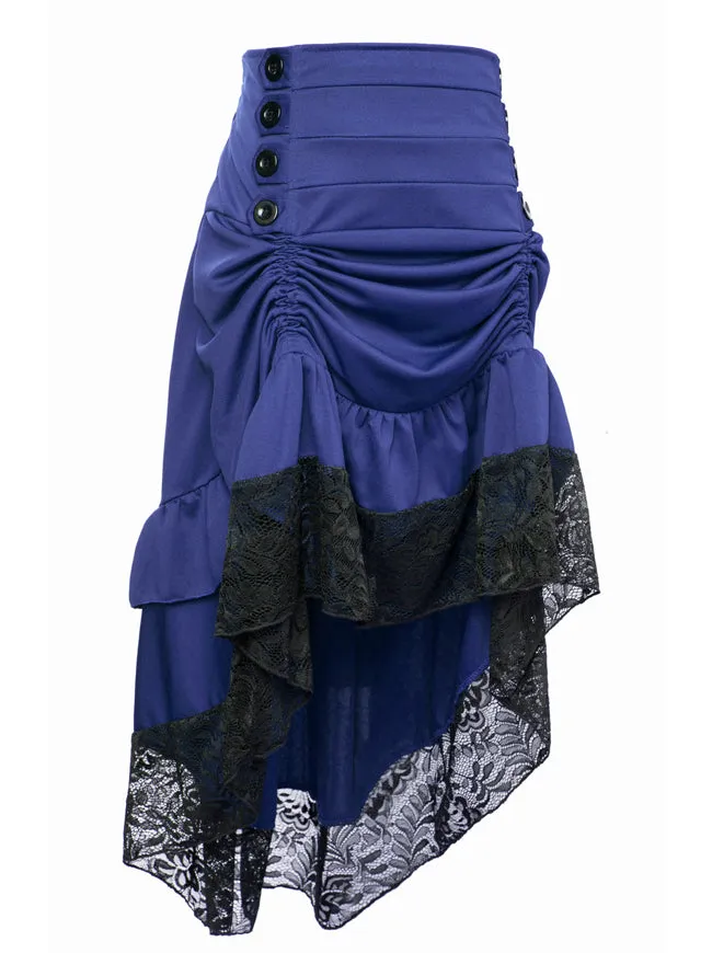 Steampunk Victorian Gothic Lace Trim Ruffled High Low Skirt