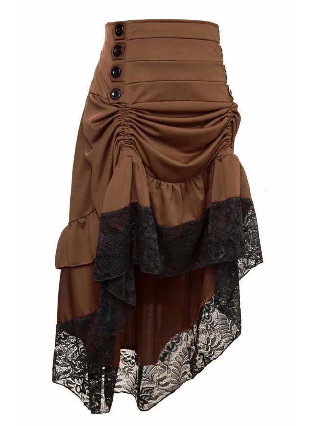 Steampunk Victorian Gothic Lace Trim Ruffled High Low Skirt